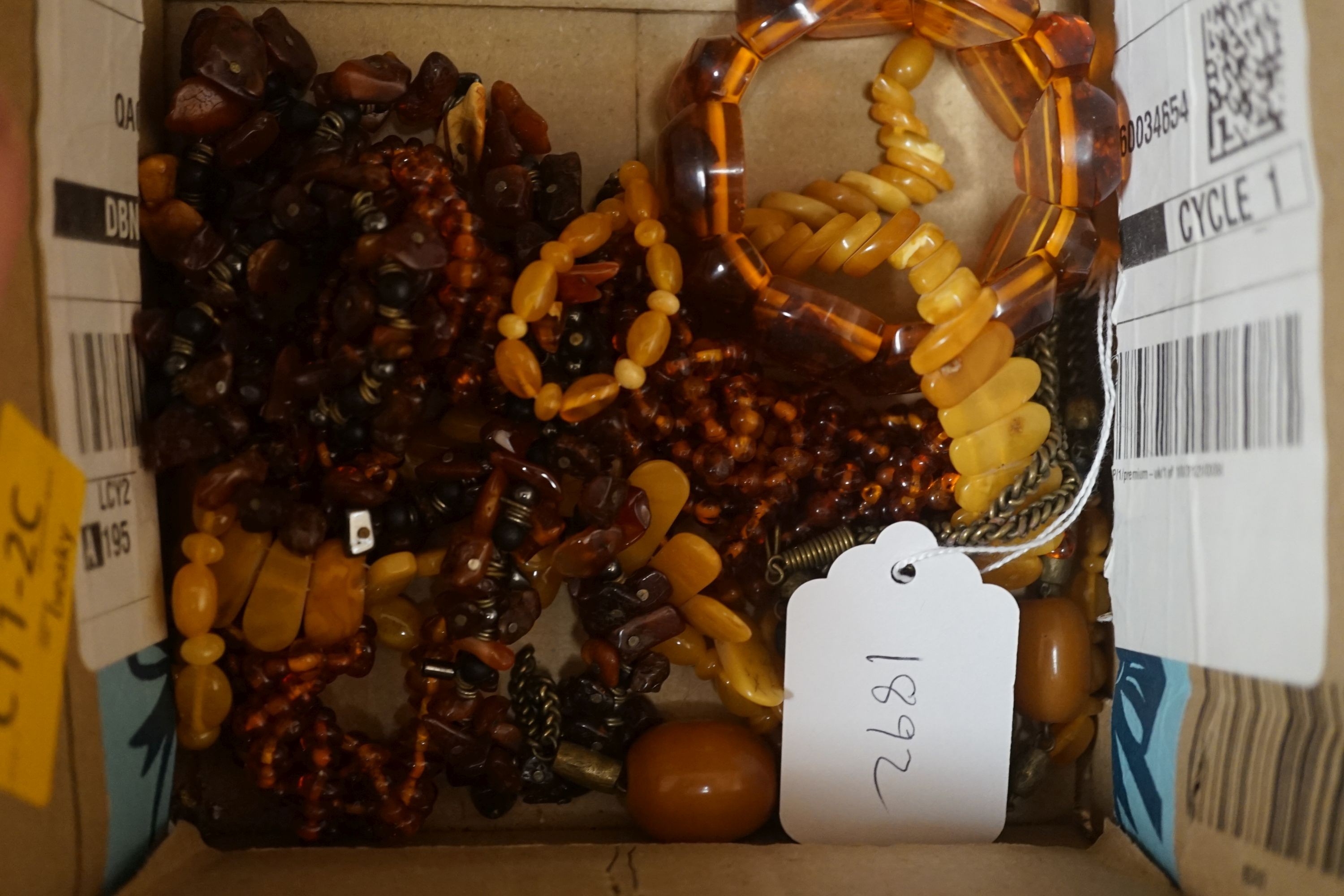 Mixed amber and amberoid jewellery.